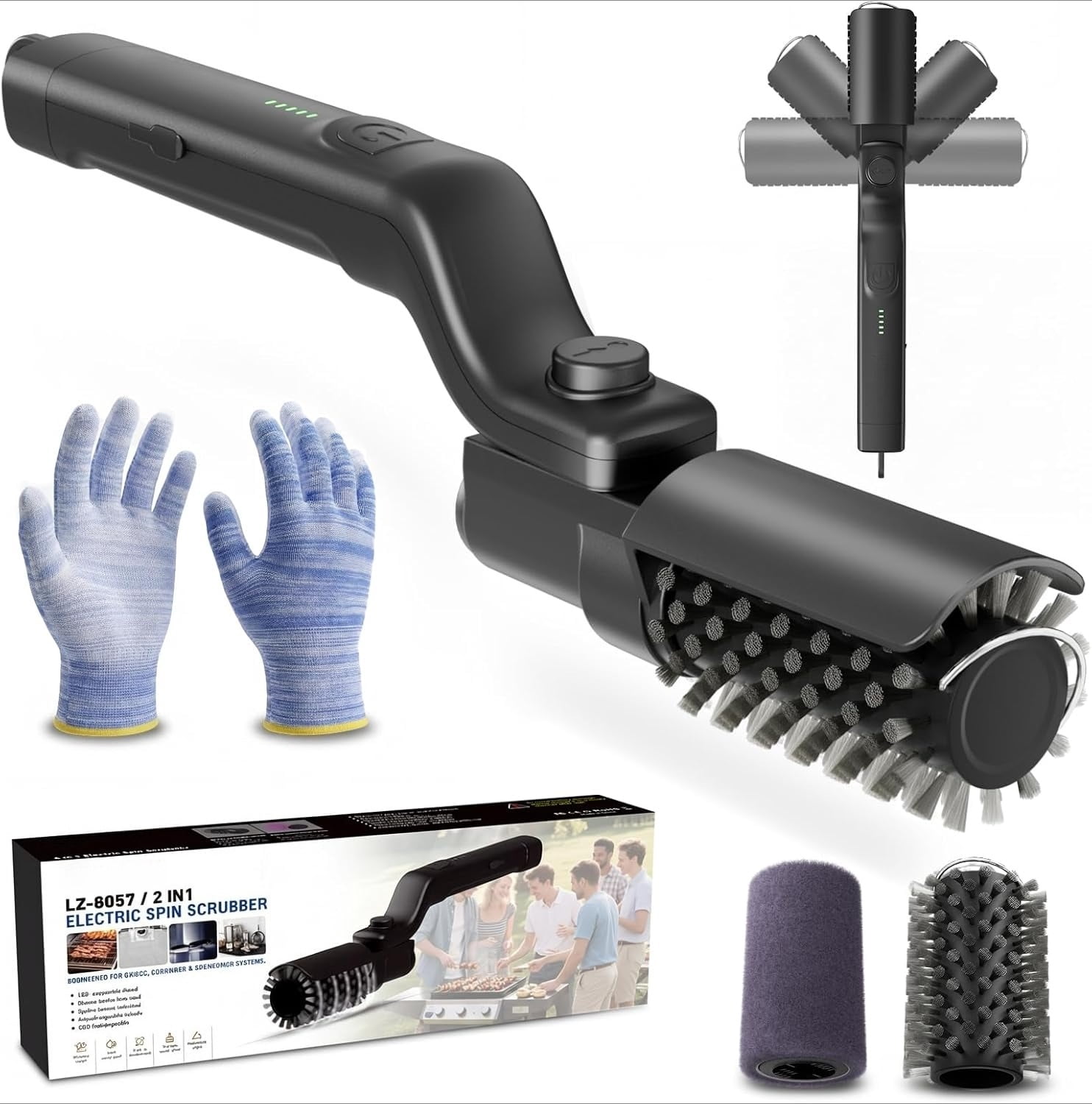 Electric Grill Brush, High Torque Grill Brush with 3-Speed Modes, 20kg Max Torque BBQ Cleaner Safe for Porcelain Cast Iron Stainless Steel, Reinforced Steel Bristles, Type-C Rechargeable
