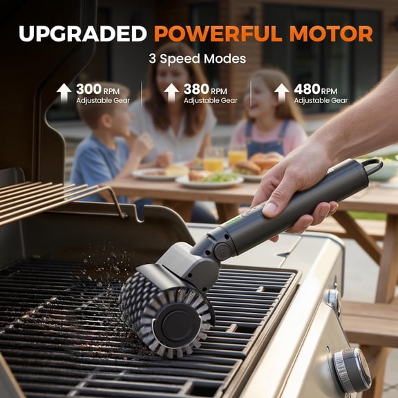 Electric Grill Brush for Outdoor, 2026 Upgraded BBQ Grill Cleaner with 3 Heads, 3-Speed & Angle Adjust Cordless Rotary Grill Brush, 150Mins Runtime Grill Cleaning Brush for Barbecue Grates