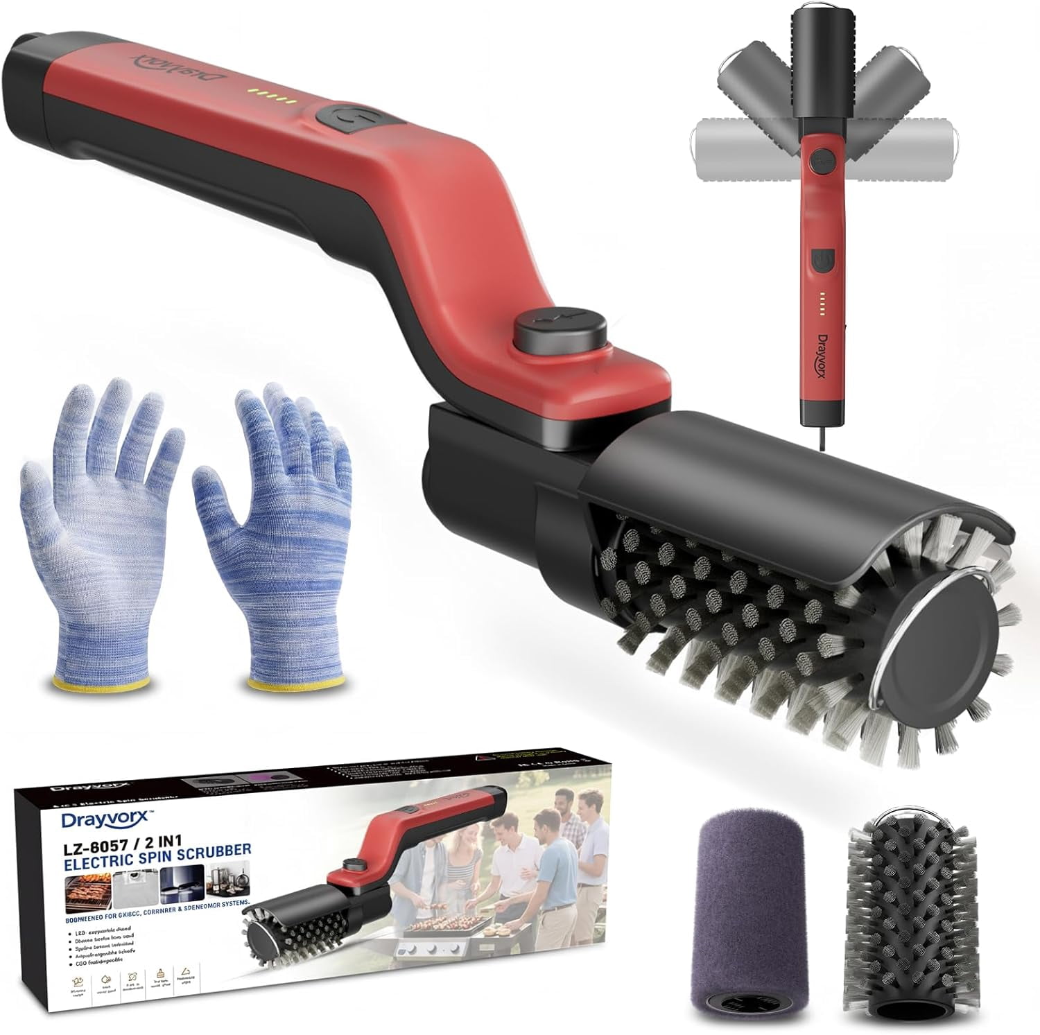 Electric BBQ Brush, Cordless High-Torque Clean Tool,3-Speed Modes, Type-C Rechargeable, Steel Bristle for Porcelain, Cast Iron & Stainless Steel Grate