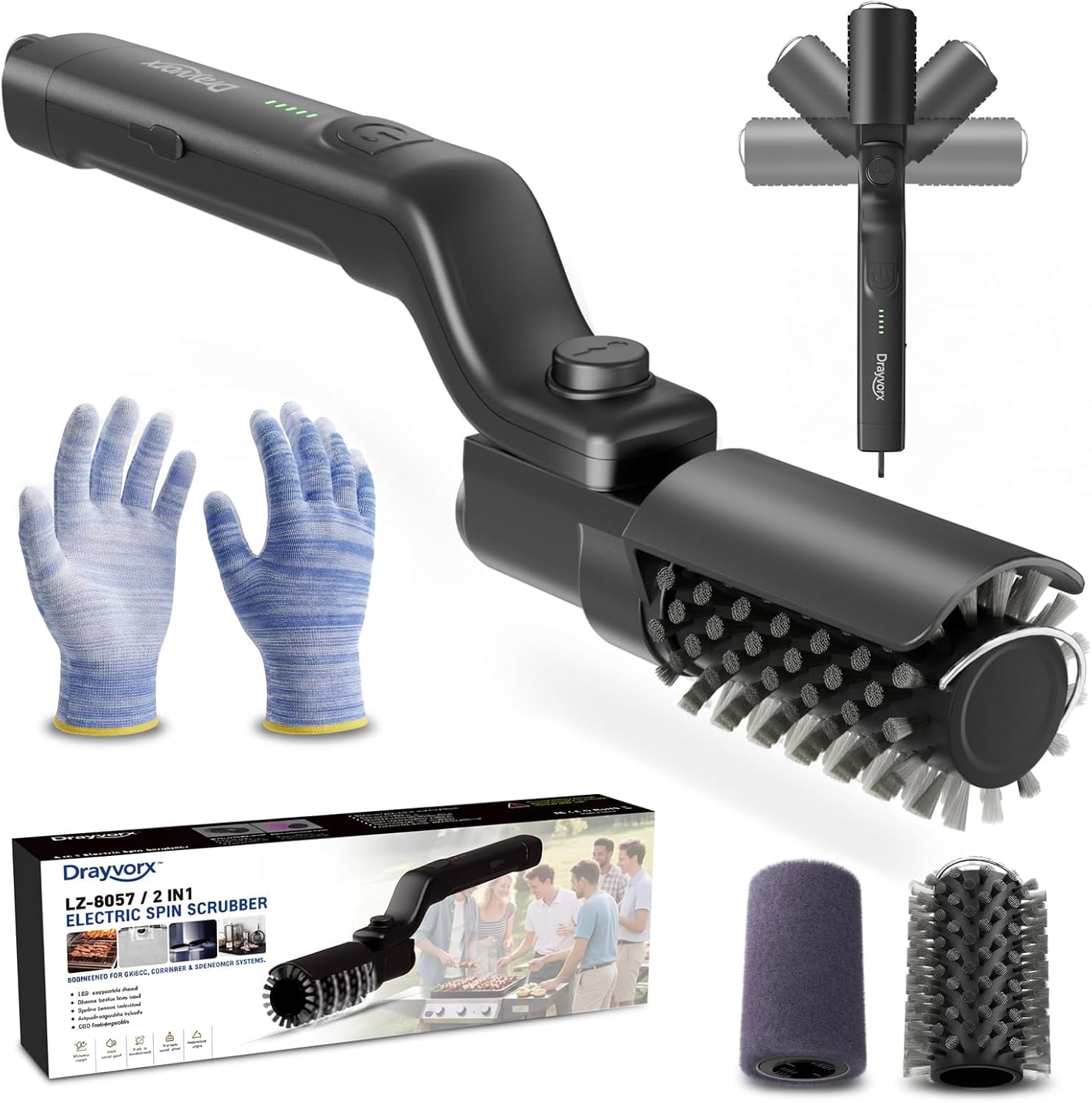 Electric Grill Brush, Outdoor Portable Cordless Electric BBQ Grill Cleaner, Motorized Grill Cleaning Brush with Powerful Motor, Easily Removes Burnt-On Grease from Grill Grates