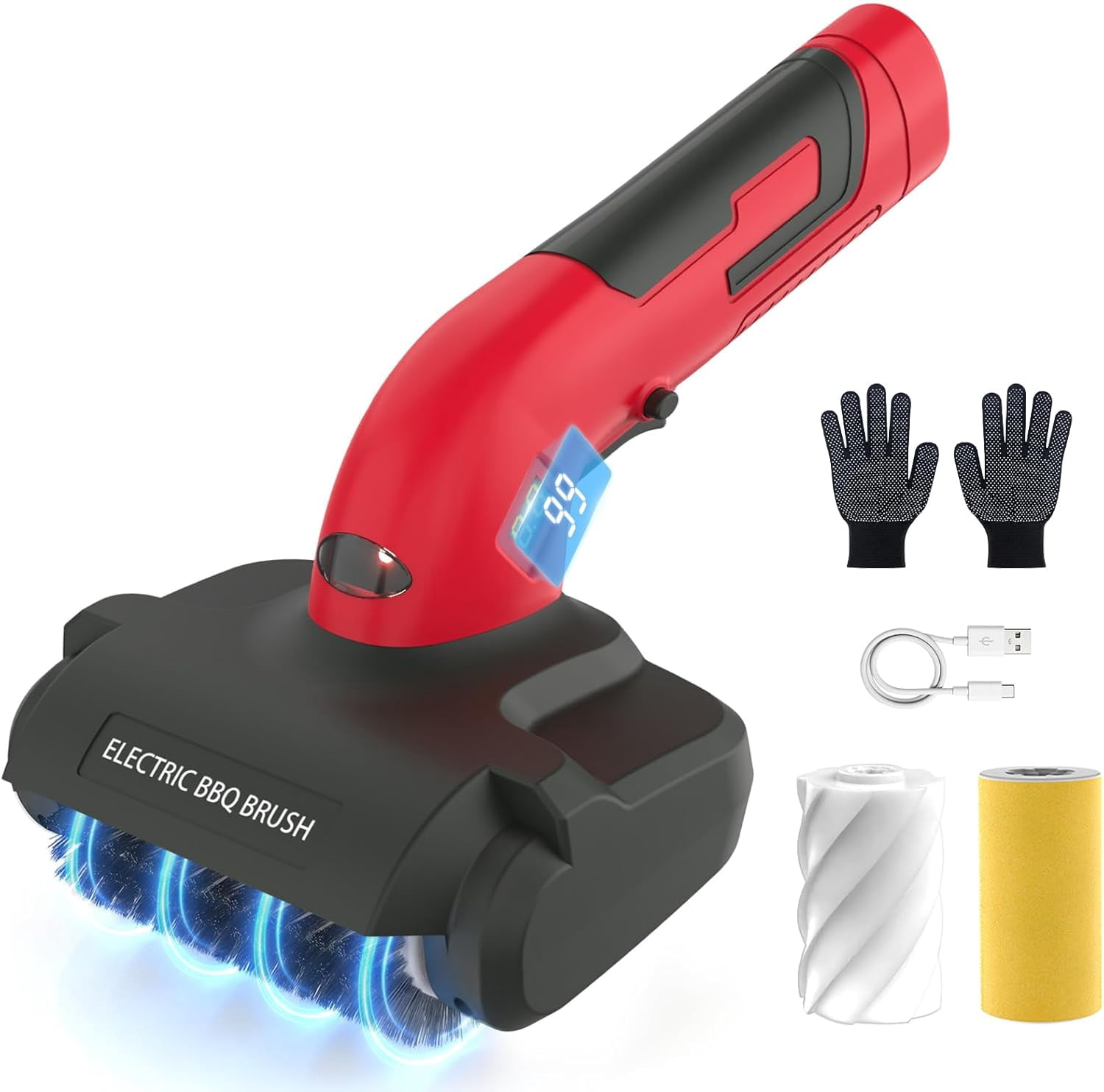 Electric Grill Brush for Outdoor, Upgraded BBQ Grill Cleaner with 3 Heads, 1200 RPM Speed, 304 Stainless Steel Bristle, Cordless & Type-C Rechargeable Grill Cleaning Tool
