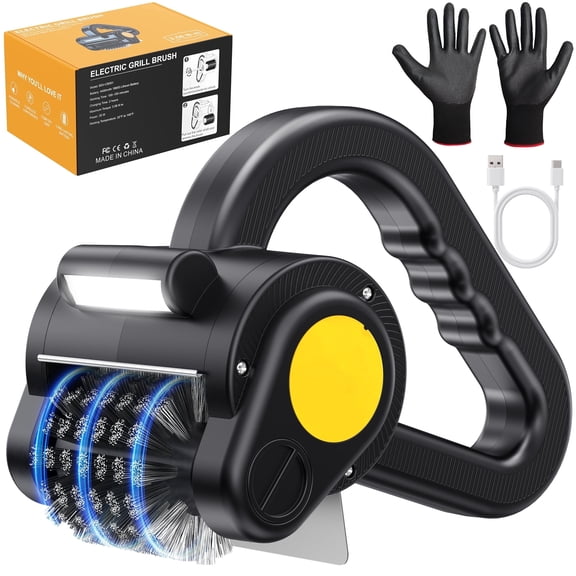 Electric Grill Brush, Cordless Rechargeable BBQ Cleaner with Stainless Steel, LED Light, 150 Min Runtime, 4400mAh Battery for Outdoor Kitchen Picnic