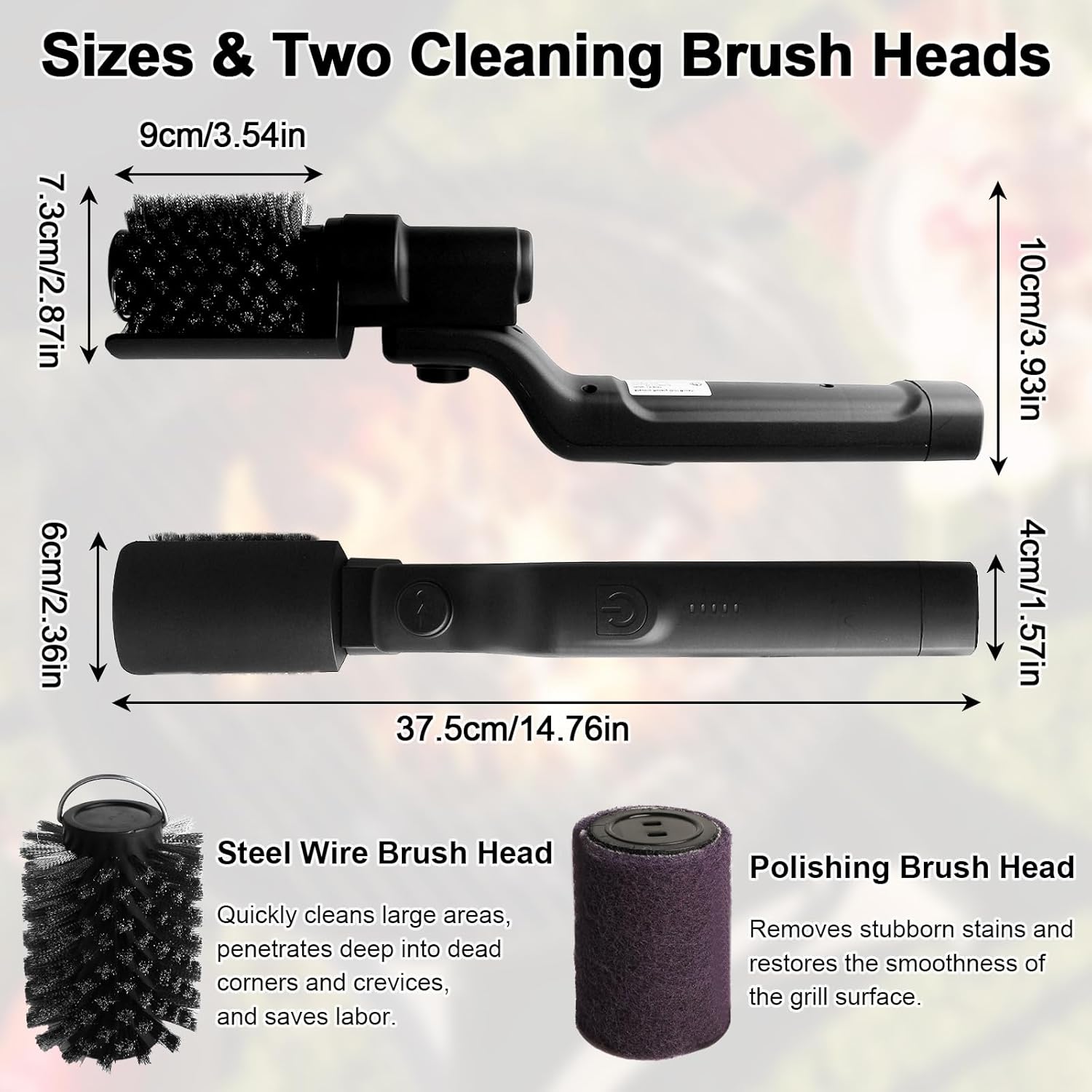 Electric Grill Clean Brush, Rechargeable Cordless BBQ Brush, 180°Adjustable Cleaning Brush, 3-Speed Power, Waterproof Cleaner for BBQ Grates with Extra Brushhead