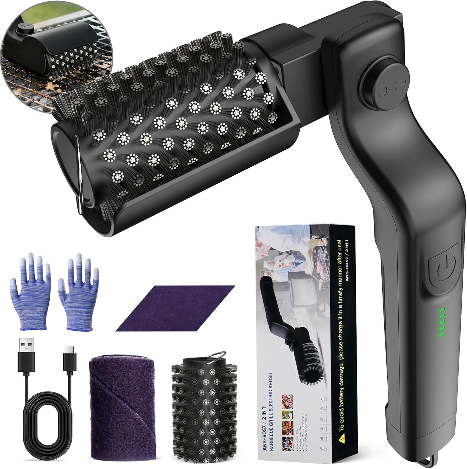Electric Grill Cleaner for Outdoor Grill, Power Grill Brush for Outdoor Grill Power Grill Brush, 7-Angle Adjustable Head, 3-Speed Control, 304 Stainless Steel, Rechargeable, Heat-Resistant