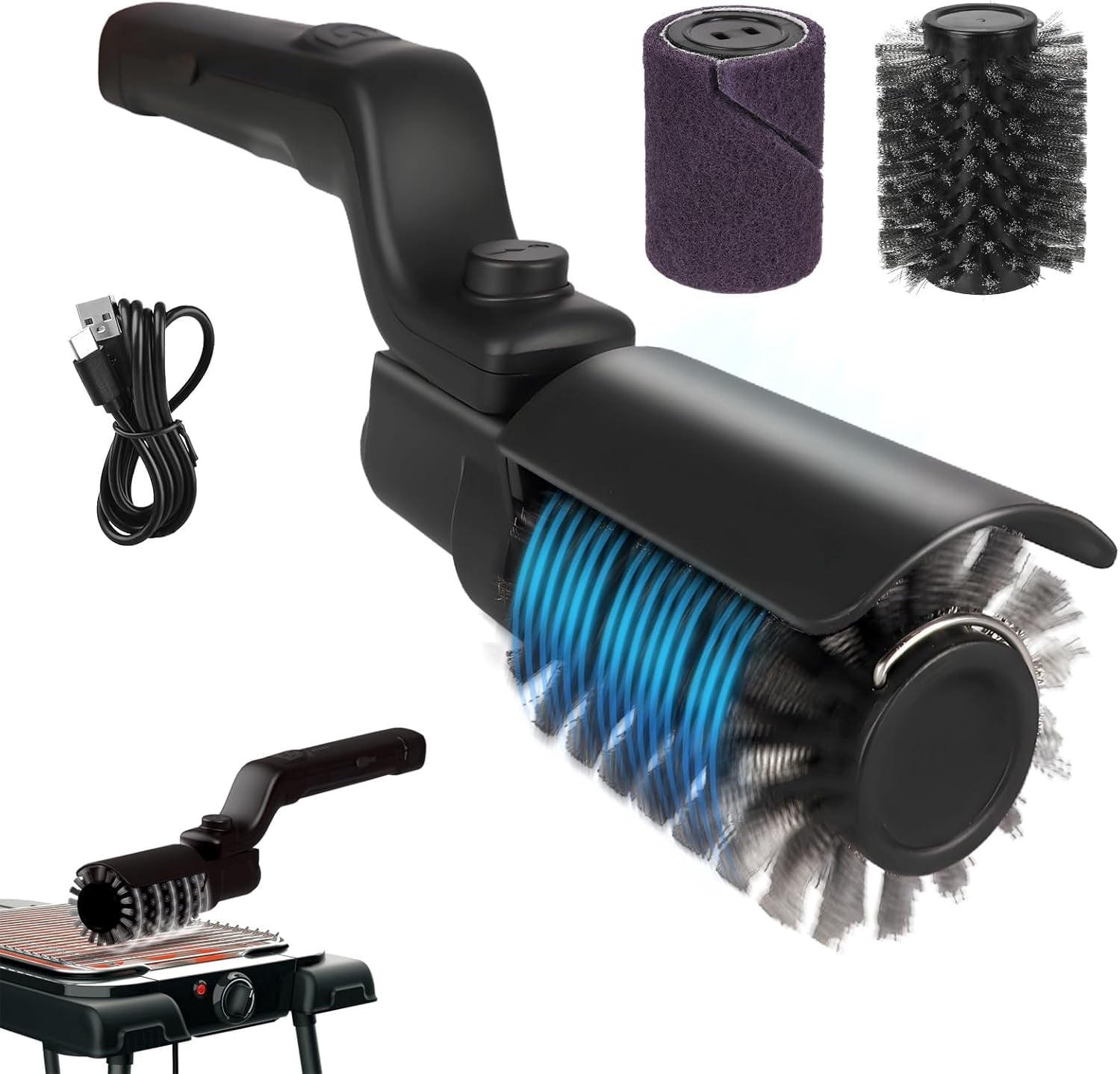 Cordless Electric Grill Brush, Rechargeable BBQ Cleaner with 3-Speed Motor, 180° Adjustable Stainless Steel Rotary Head, 90-Min Runtime, IPX5 Waterproof for BBQ Grates, Griddles, Smokers & Outdoor Co