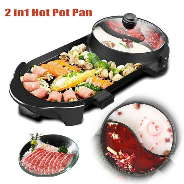 Electric Grill with Hot Pot, 2 in 1 Barbecue Stove Indoor Hot Pot