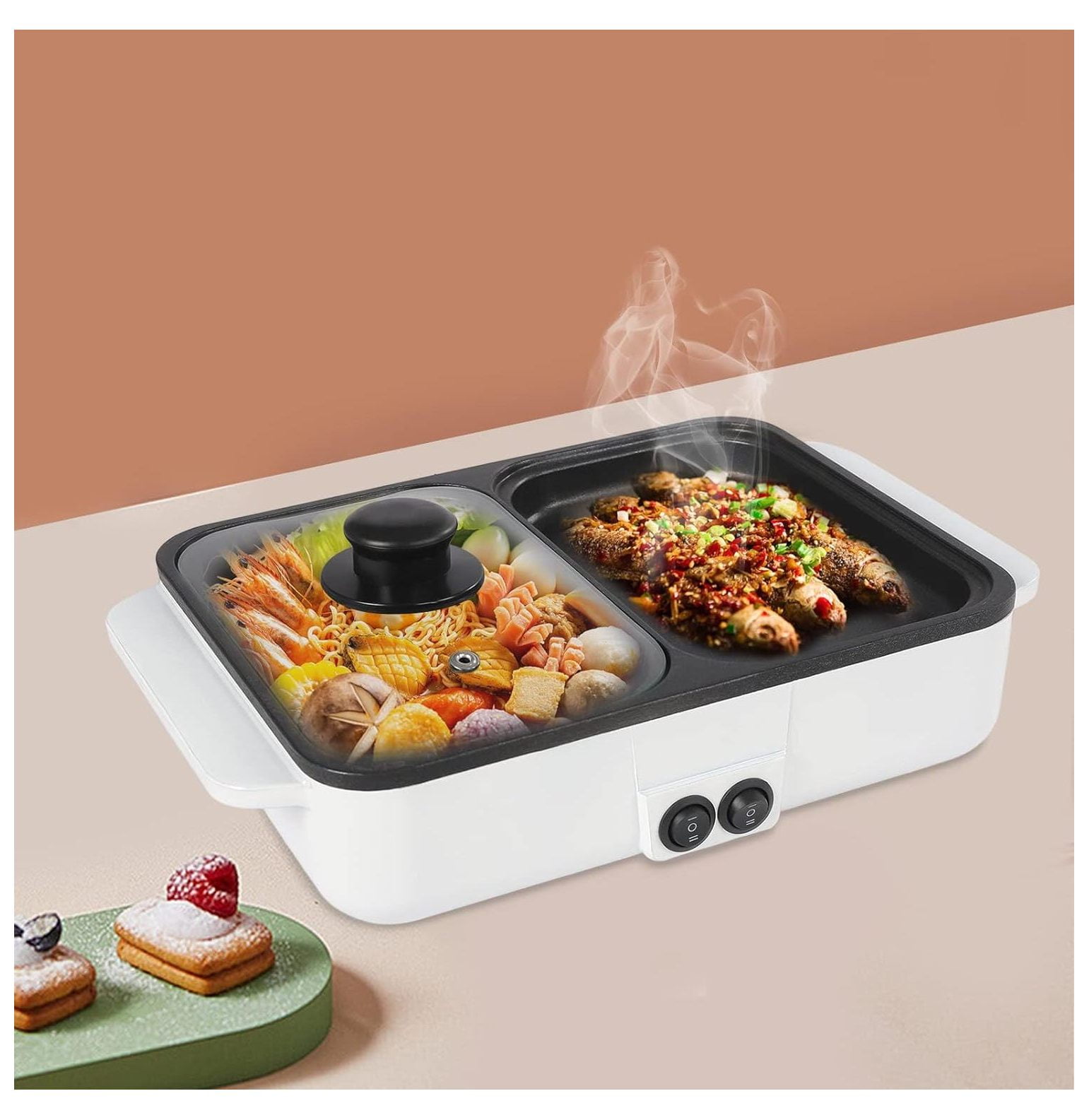 Electric Grill Hot Pot, 2 In 1 Indoor NonStick Electric Hot Pot