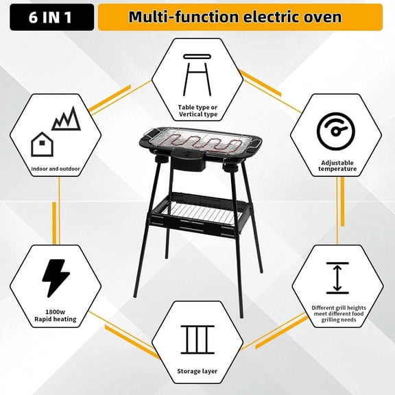 Electric Grill Outdoor Indoor Cooking,Smokeless BBQ,Portable Removeable Stand Grill, (YD301 Upgrade)