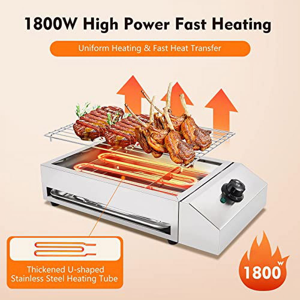 Electric Grill Smokeless Grill w/Removable Grill&Oil Drip Tray,Adjustable Temperature 50-300℃/122-572℉