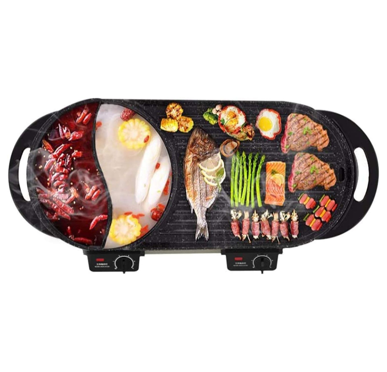 Electric Grill With Hot Pot SKJ6860 Multifunctional, Indoor Teppanyaki