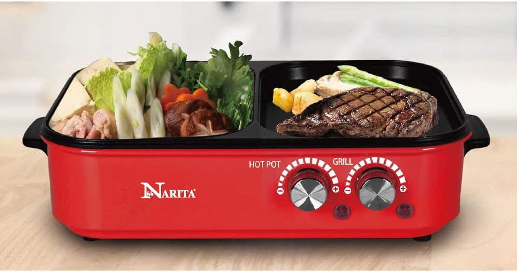Electric Grill with Hot Pot, Narita 2in1 Hot Pot & Grill, Red BY C&H