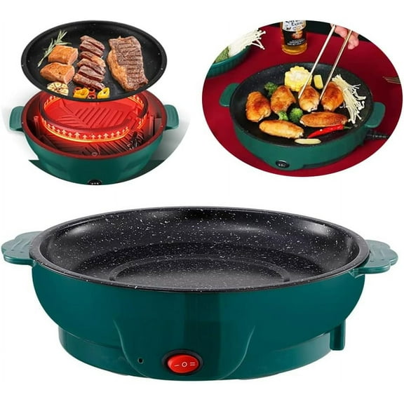 Electric Grills, 3-In-1 Pot Electric Skillets Barbecue Tool Sets Electric Bakeware 110V Large-Capacity Electric Frying Pan for 2-4 People Pot Body Has Non-Stick Coating Versatile Electric Griddles