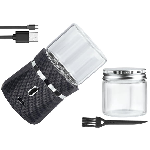 Electric Grinder Automatic Mini Size Spice Crusher with 2PCS Glass Jar of 1.7oz/50ml Rechargeable (not for grinding nut & coffee bean), Carbon Fiber Pattern Y101