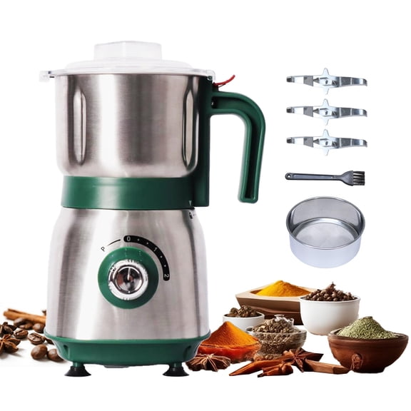 Electric Grinder for Kitchen - 500W Grain Mill with 3 Stainless Steel Blades, Versatile Spice Grinder for Coffee, Grinding Spices, Bean, Grains, Nuts (Green) Y101