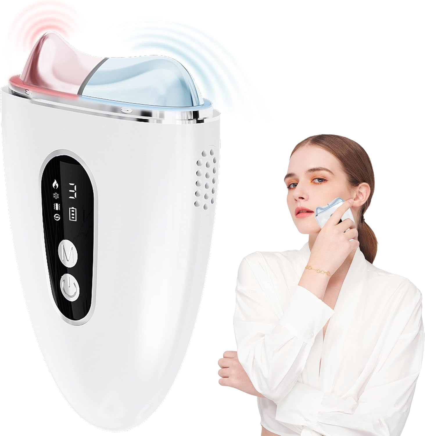 Electric Gua Sha Facial Tool, Upgraded Hot&Cold Dual-Mode Face Neck Massager, Face Sculpting Tool/Lift Device -Heated&Ice &Vibration&Red Massager, Anti-Aging&Wrinkles, Puffiness, Double Chin