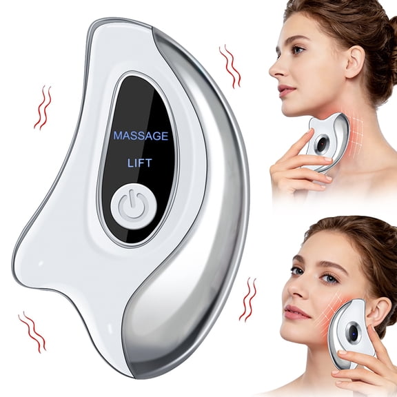 Electric Gua Sha Tool, 2 in 1 Facial Massager with Vibration & 45C Hot Compress, Rechargeable Portable Face Massage Device for Face Neck Home Travel, White