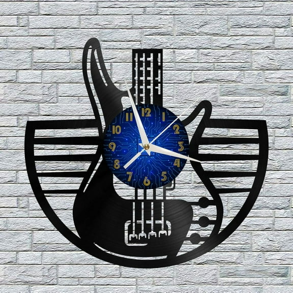 Electric Guitar 12 Inch Vinyl Record Wall Clock - Silent, Creative, and Unique Clock for Living Room, Entryway, or Bedroom Decor - Perfect Gift Idea(12 inchs B without LED)