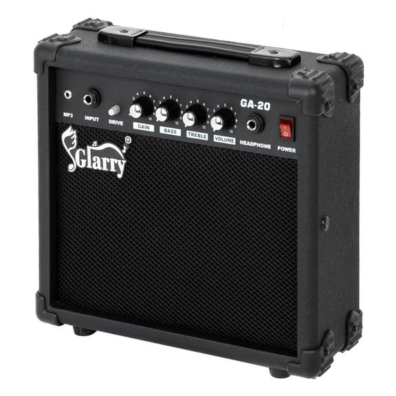 Electric Guitar Amp - 20 Watt Amplifier w/ Built-in Speaker Headphone Jack and Aux Input Includes Volume Treble Bass and Middle Controls - Black