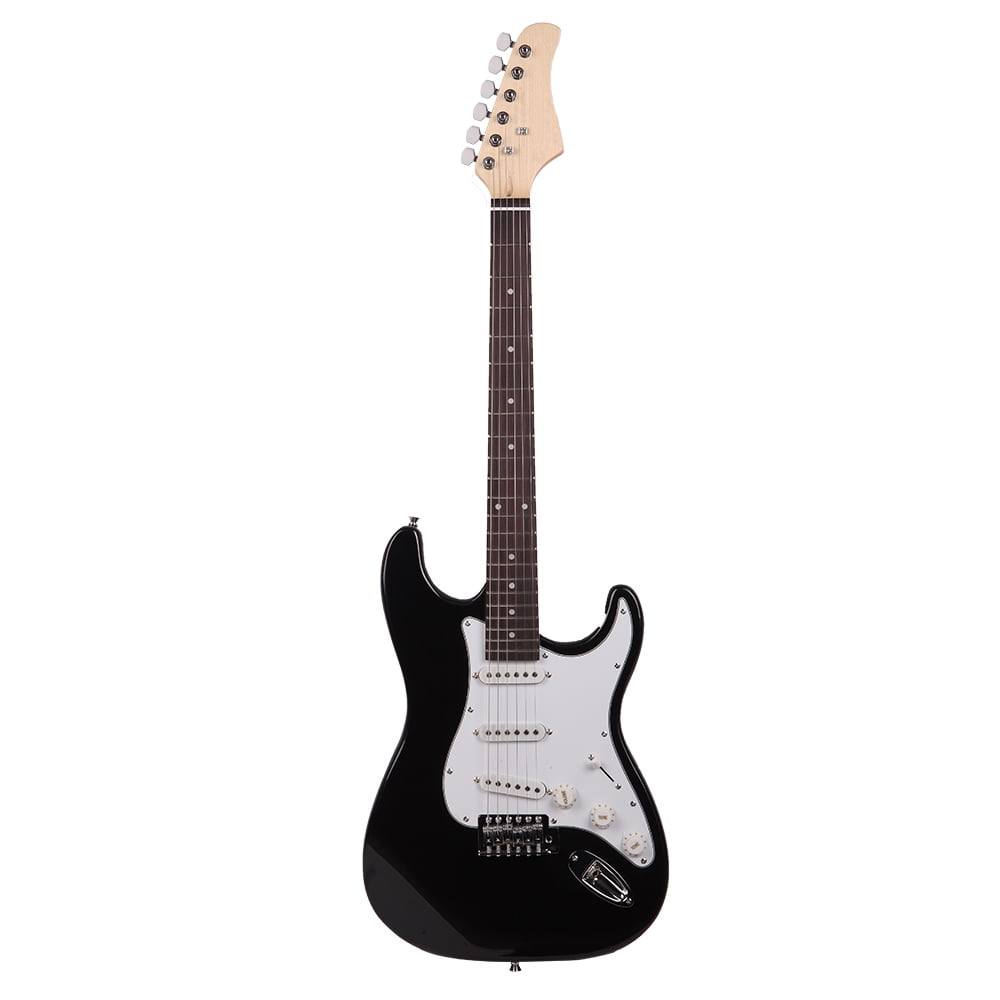 Electric Guitar Black with White Rosewood Fingerboard - High Quality Sound, Sleek Design, Perfect for Beginners