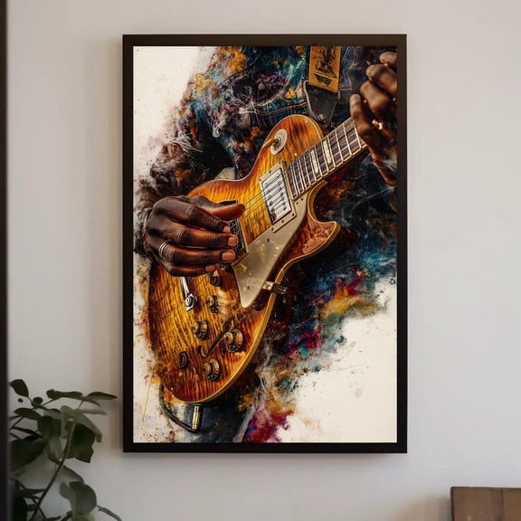 Electric Guitar Canvas Print, Extra Large Watercolor Rock Music Wall Art, Bold Musician Decor For Studio, Recording Room, Music Loverlounge, Unframed Poster Size 8x12