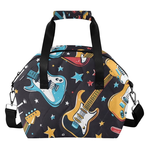Electric Guitar Colorful Stars Cartoon Insulated Lunch Bag Reusable Quilted Lunch Box Waterproof Leakproof Lunch Container
