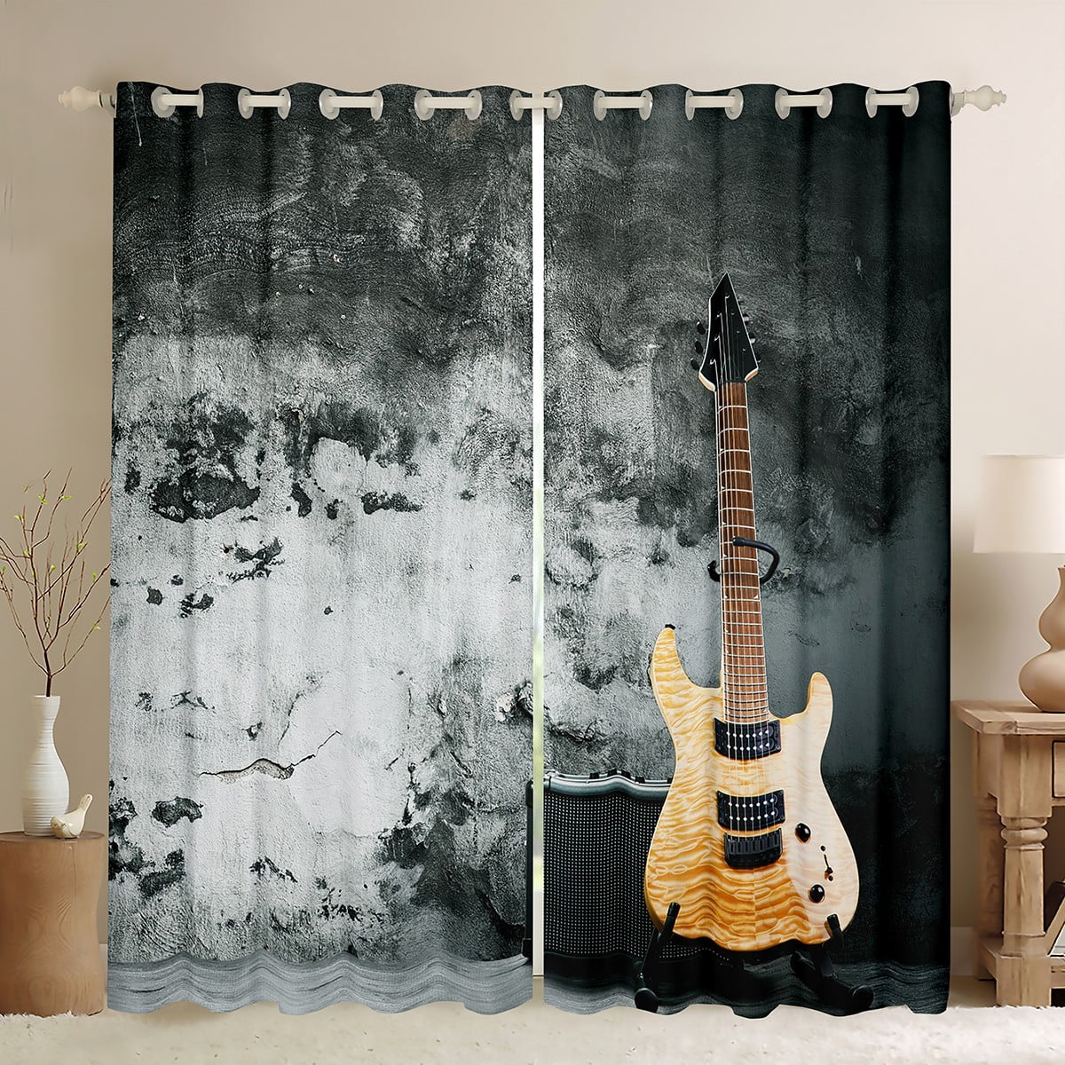 Electric Guitar Curtains & Drapes Music Theme Curtains, Grey Grunge ...