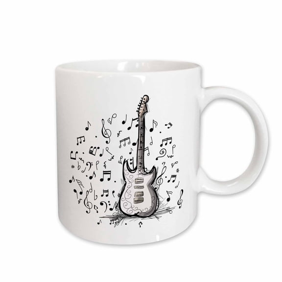 3drose, Electric Guitar Design with Musical Notes Floating Around, 15oz Mug