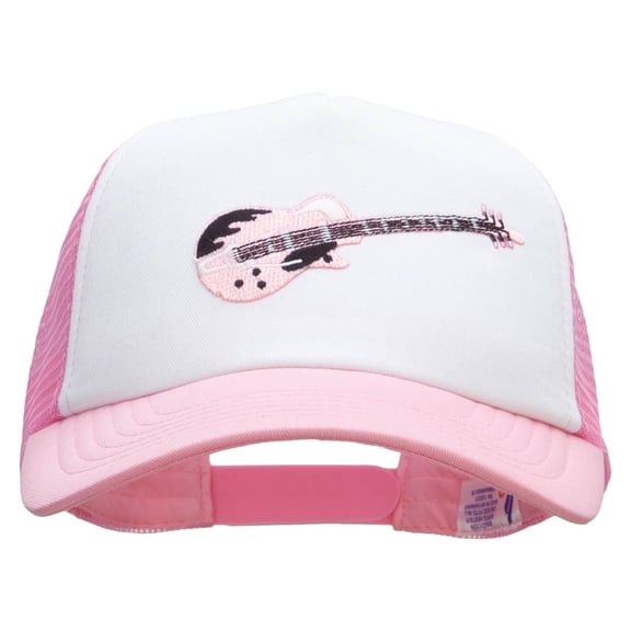 Electric Guitar Embroidered Music Patched Cotton Trucker Cap - Lt Pink OSFM