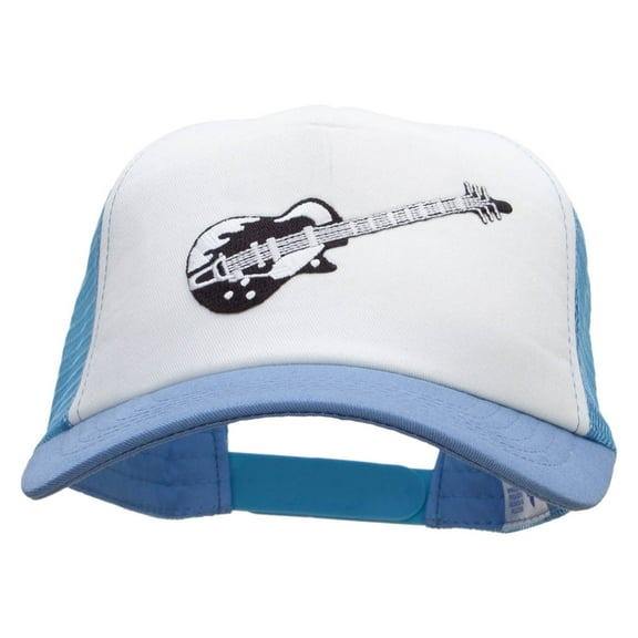 Electric Guitar Embroidered Music Patched Cotton Trucker Cap - Sky Blue OSFM