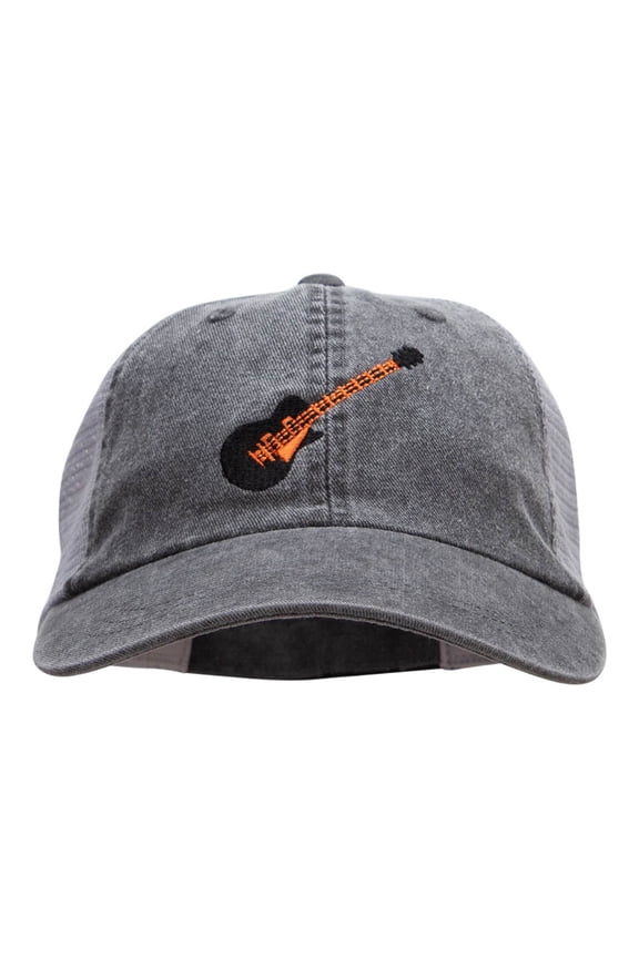 Electric Guitar Embroidered Washed Trucker Cap - Black Grey OSFM