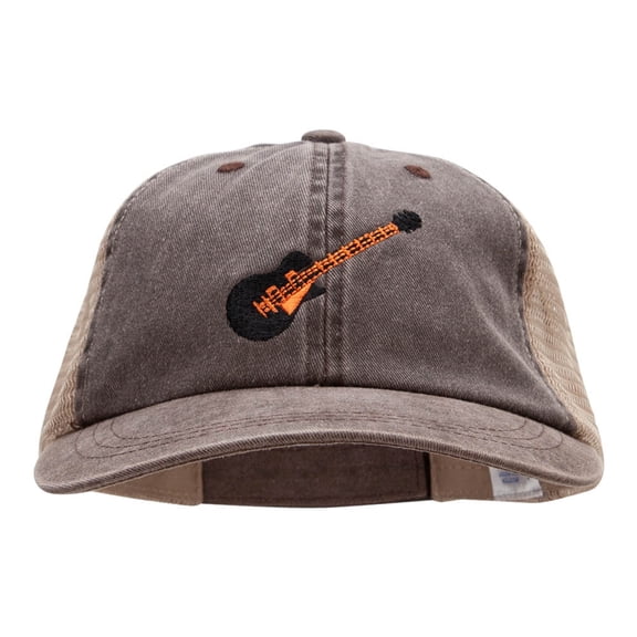 Electric Guitar Embroidered Washed Trucker Cap - Chocolate Tan OSFM