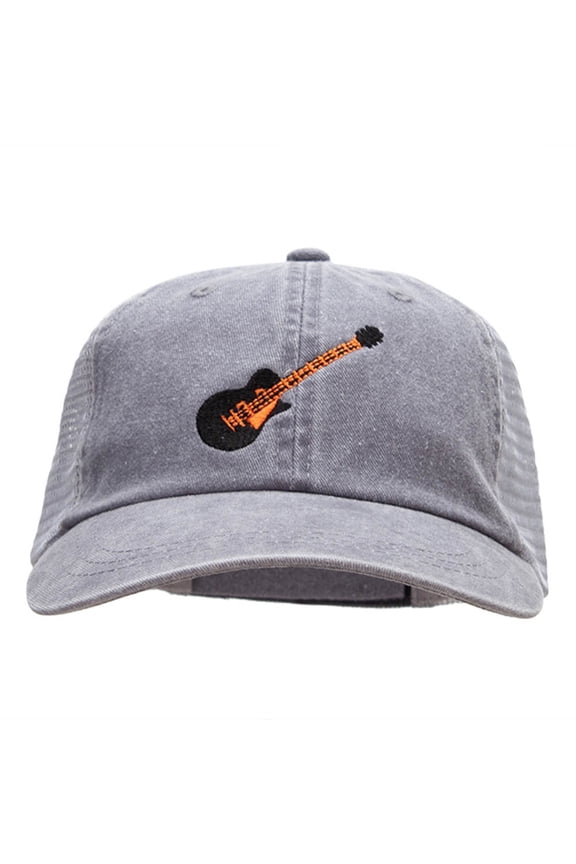 Electric Guitar Embroidered Washed Trucker Cap - Grey Grey OSFM