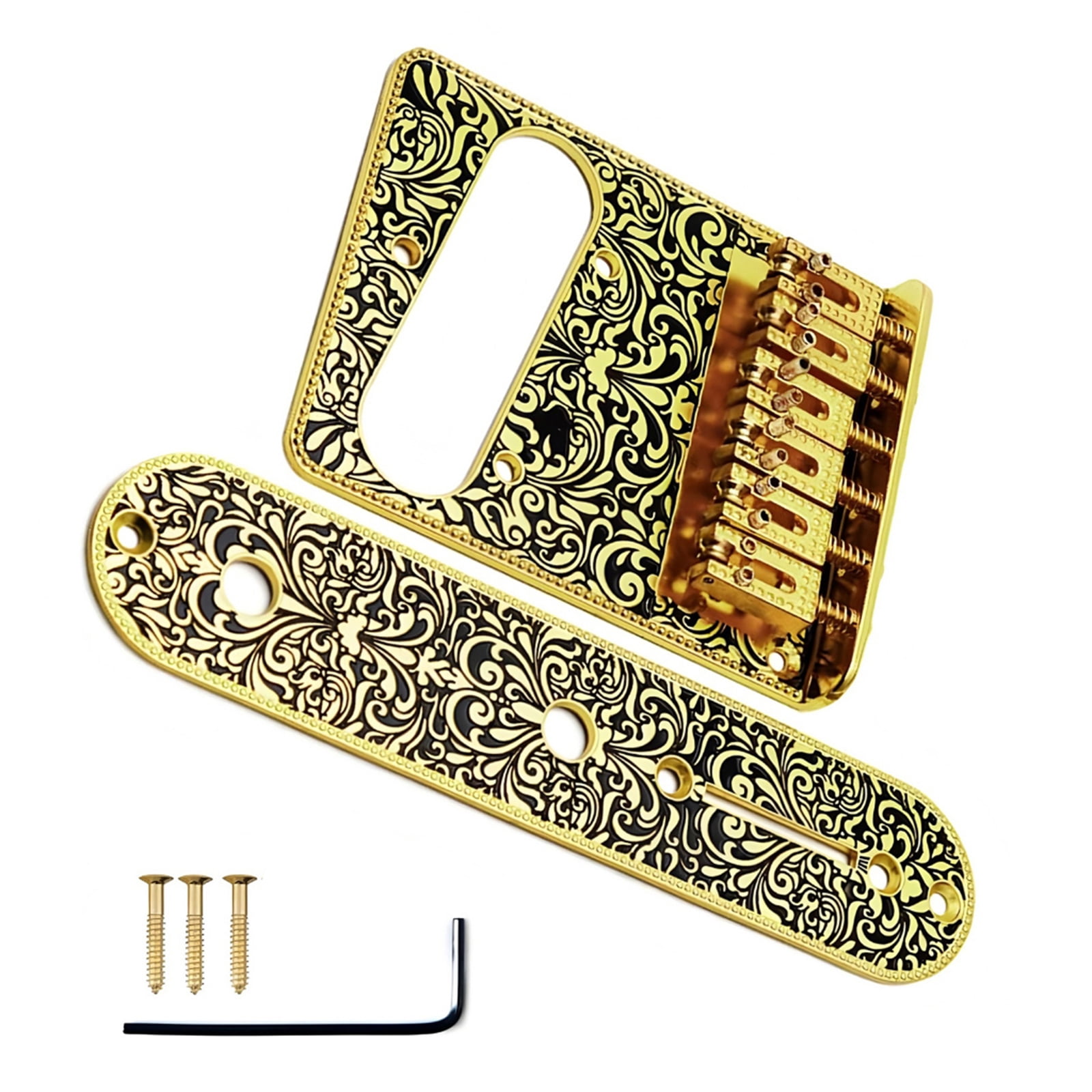 Electric Guitar Engraved Bridge Control Plate Set 6 String Roller Saddles Bridge and Control Plate Instrument Parts