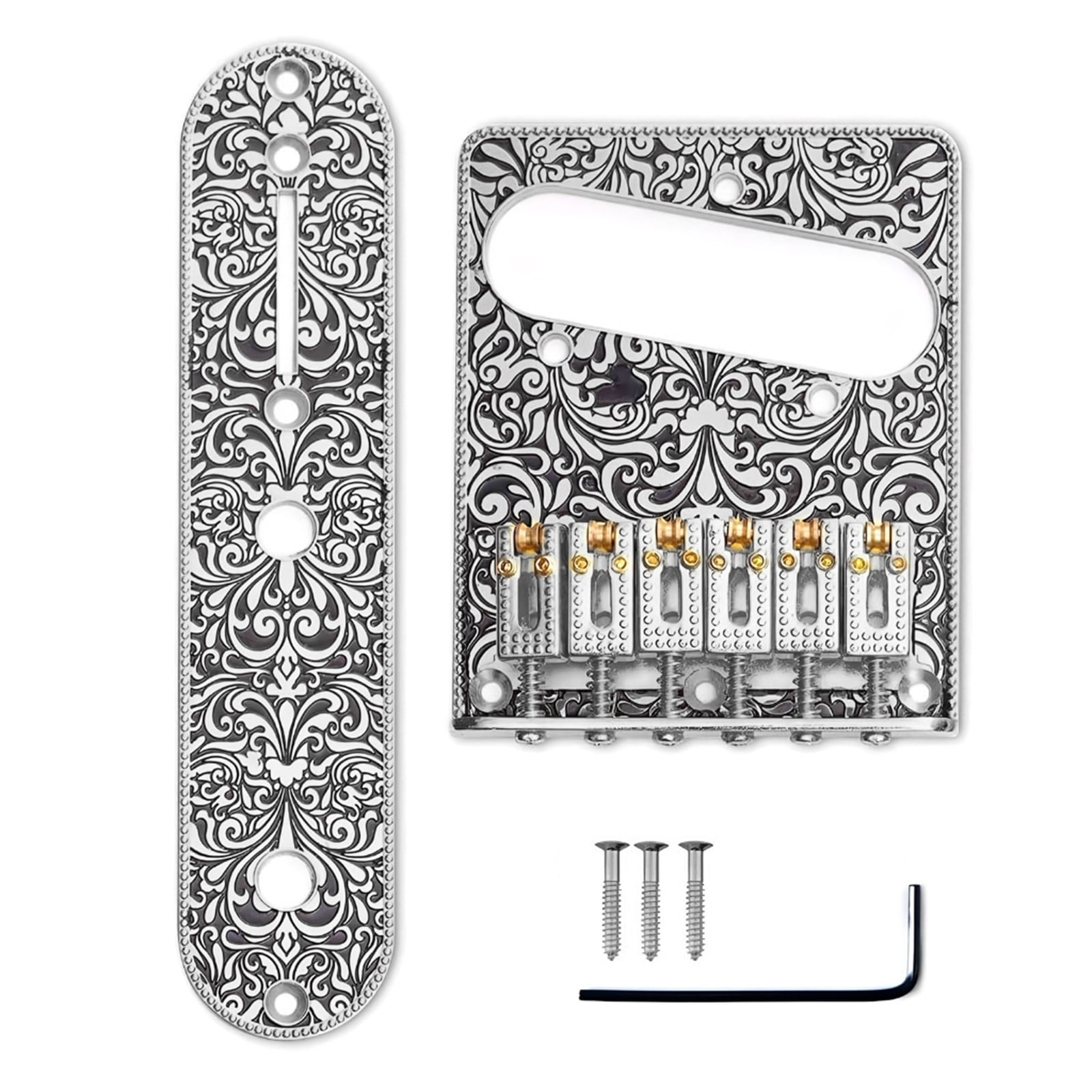 Electric Guitar Engraved Bridge Control Plate Set 6 String Roller Saddles Bridge and Control Plate Instrument Parts