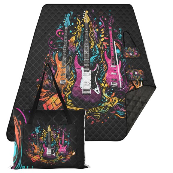 Electric Guitar Extra Large Picnic Beach Blanket Waterproof Sand Proof Portable Outdoor Mat 80x118