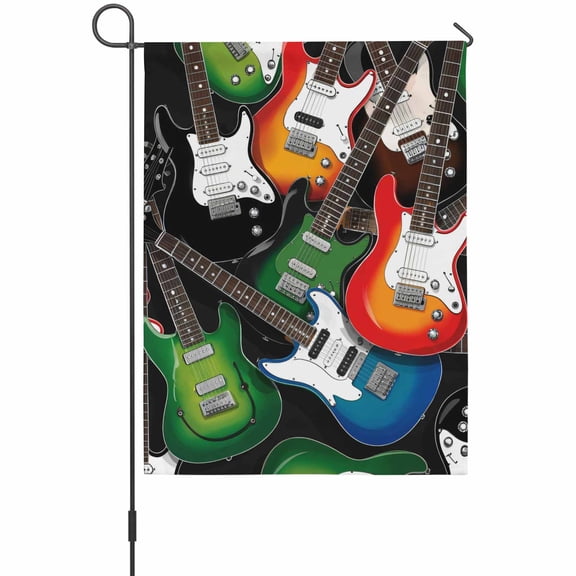 Electric Guitar Garden Flag 12 x 18 Inches, Colorful Guitar Music Instrumentation Weather Proof Outdoor Patio Flags Double Sided Small Garden Decoration for Yard Outside Home