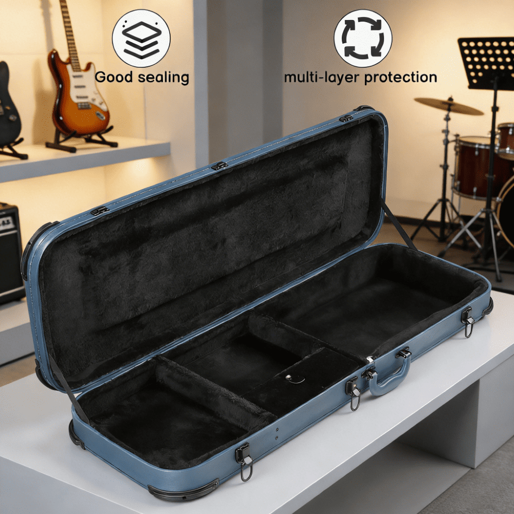 Electric Guitar Hard Case Square Shockproof Gig Bag for ST TL Style Guitars Heavy Duty Plywood Case with Plush Interior Lockable Latches and Protective Sleeves Blue Road Travel Stage Performance