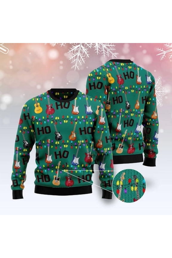 Electric Guitar Hohoho 3D Christmas Sweater, Funny Xmas Sweater, Sweater Xmas