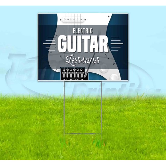 Electric Guitar Lessons (18" x 24") Yard Sign, Includes Metal Step Stake