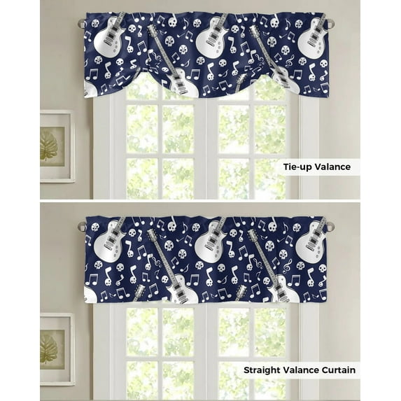 Electric Guitar Music Window Curtain Kitchen Cabinet Coffee Tie-Up Valance Curtain Rod Pocket Short Curtain