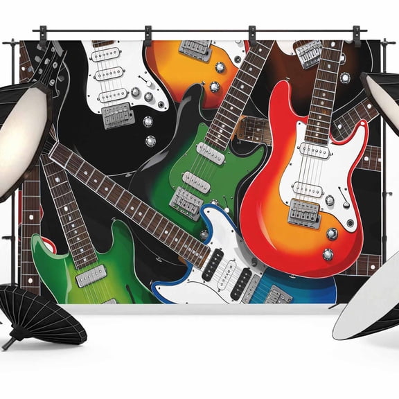 Electric Guitar Photography Backdrop 7x5FT, Colorful Guitar Music Instrumentation Photo Backdrops, Background for Photography Studio Photo Studio Background, Back Drop for Photoshoot
