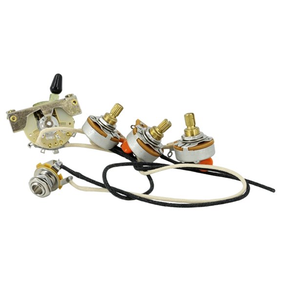 Electric Guitar Replacement Wiring Harness 250K Prewired Solderless Control Assembly with Selector Lever Output Port and Potentiometer Layout