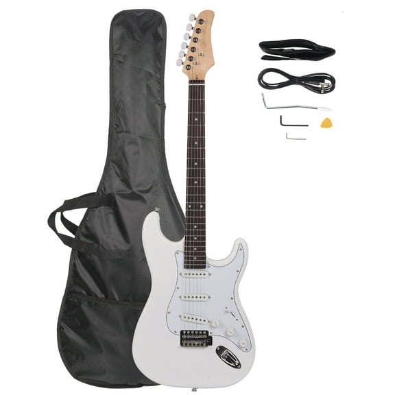 Electric Guitar with Rosewood Fingerboard White Body, Tremolo Bridge, Bolt-On Neck, Adjustable Truss Rod, Solid Construction, Cutaway Design for Stage Performance and Studio Recording