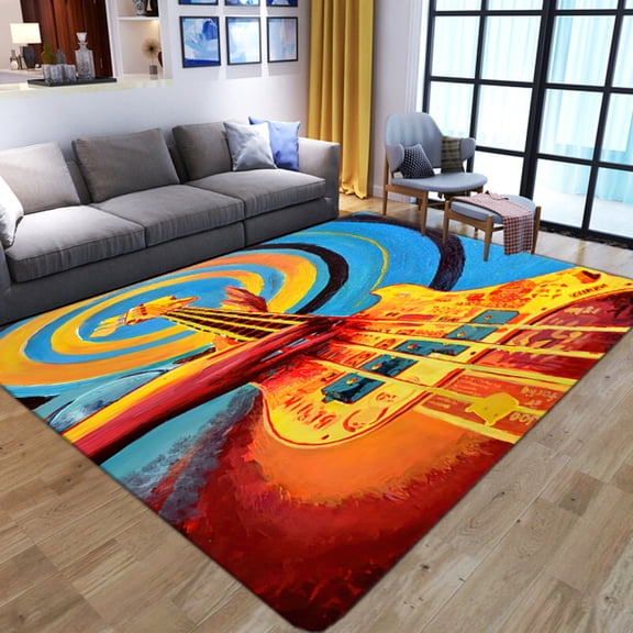 Electric Guitar Rug Musical Instrument Guitar Area Rugs Modern Music Floor Mat For Living Dining Room Bedroom Playroom Carpet 5' x 7'