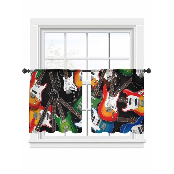 Electric Guitar Sheer Curtains 2 Panels Set Colorful Guitar Music Instrumentation Sheer Window Curtains Light Filtering Rod Pocket Voile Drapes for Bedroom Living Room 52"x54"