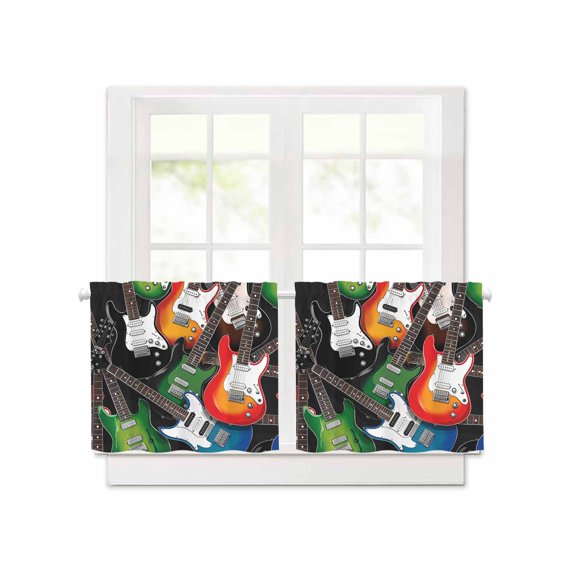 Electric Guitar Short Blackout Curtains 24 Inch Long Colorful Guitar Music Instrumentation Rod Pocket Kitchen Curtains, 2 Panels Thermal Insulated Darkening Drapes for Bedroom, 30"W x 30"L