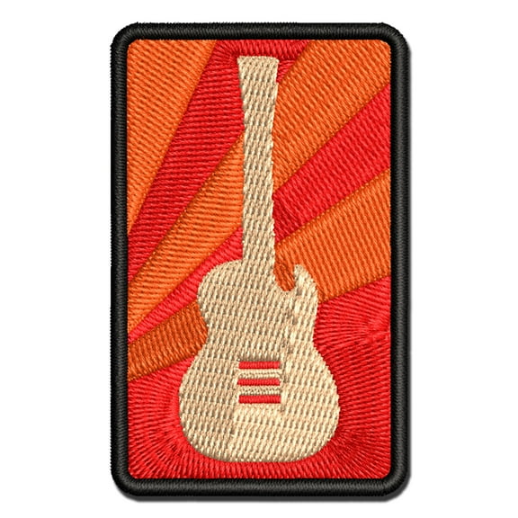 Electric Guitar Silhouette Applique Multi-Color Embroidered Iron-On Patch - 3.5 Inch Large