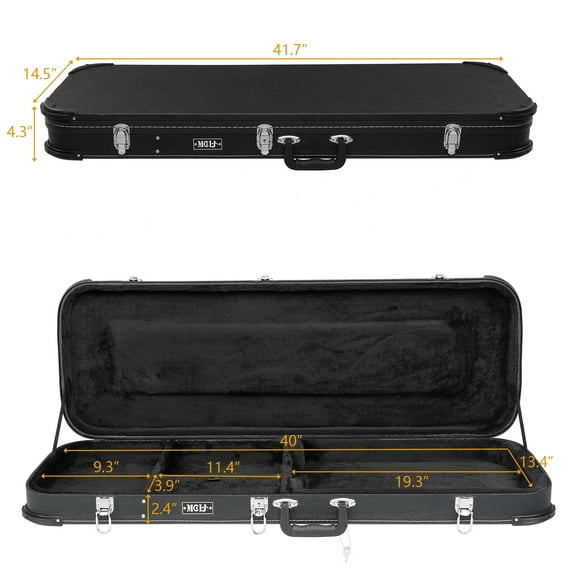 Electric Guitar Square Hard Case with Protective Sleeve Fits ST TL Burning fire 170 Style Electric Guitar, Black