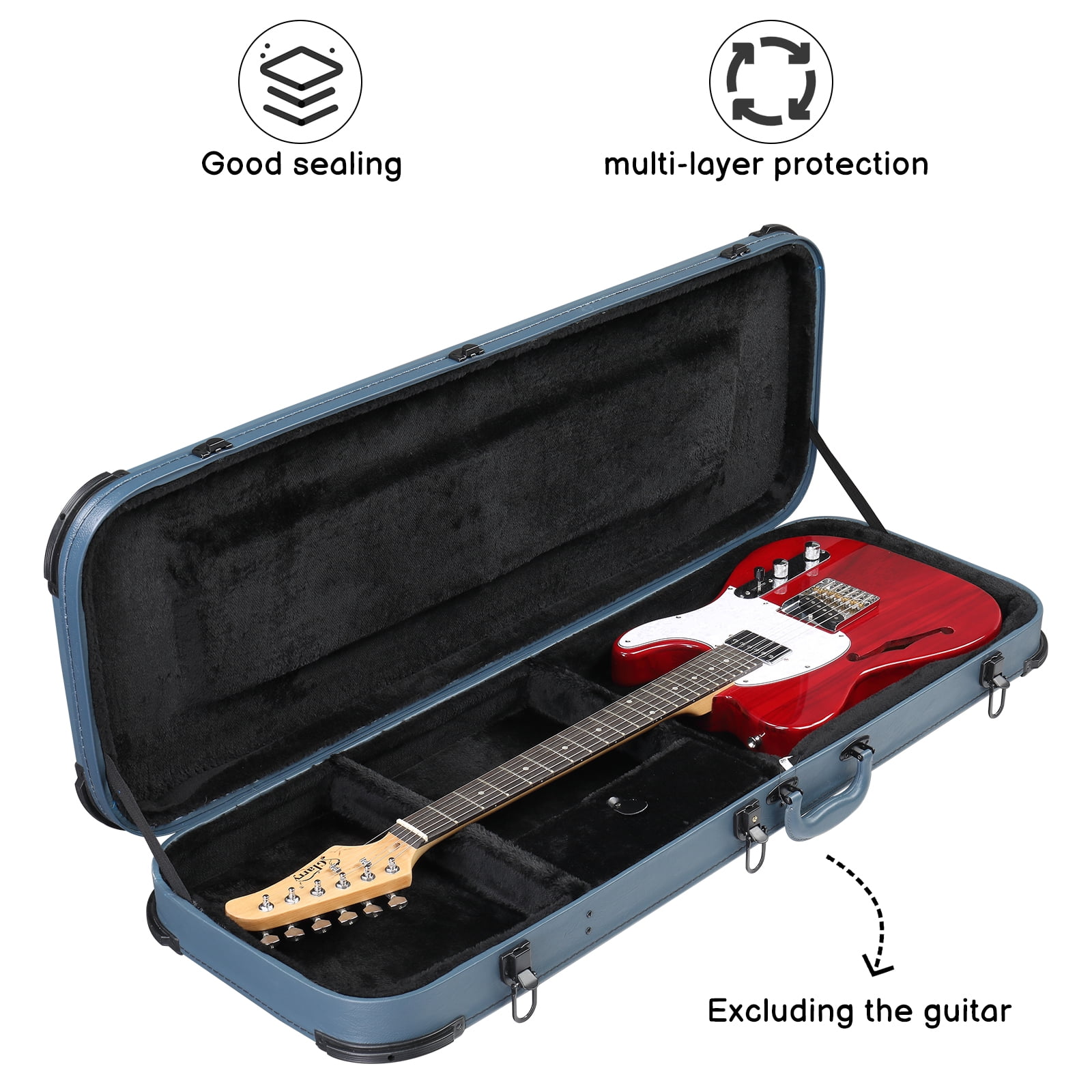 Electric Guitar Square PU Hard Case with Protective Sleeve Fits ST TL Burning fire 170 Style Electric Guitar, Blue