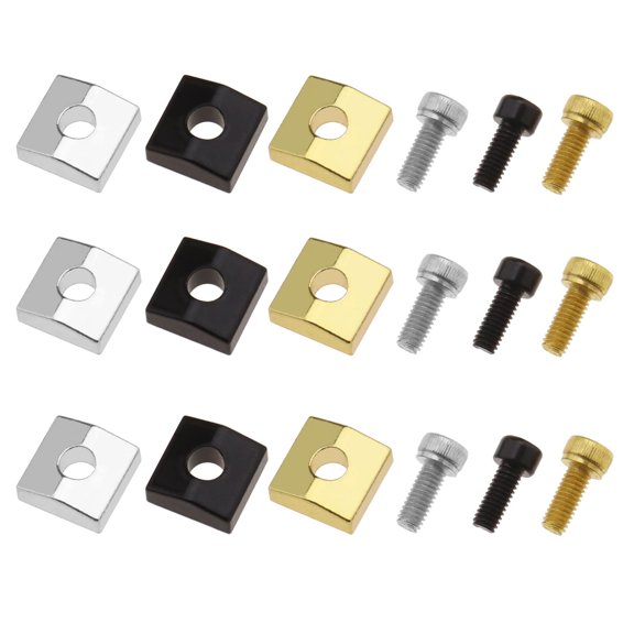 Electric Guitar String Locks 9 Piece Set Black Silver Gold Metal Clamp With Screws